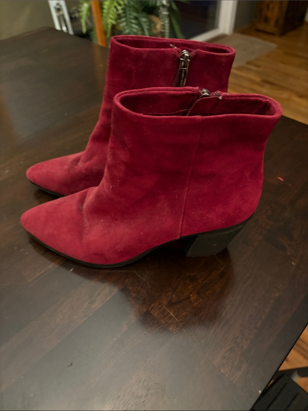Vince Camuto Burgundy Suede Ankle Booties.